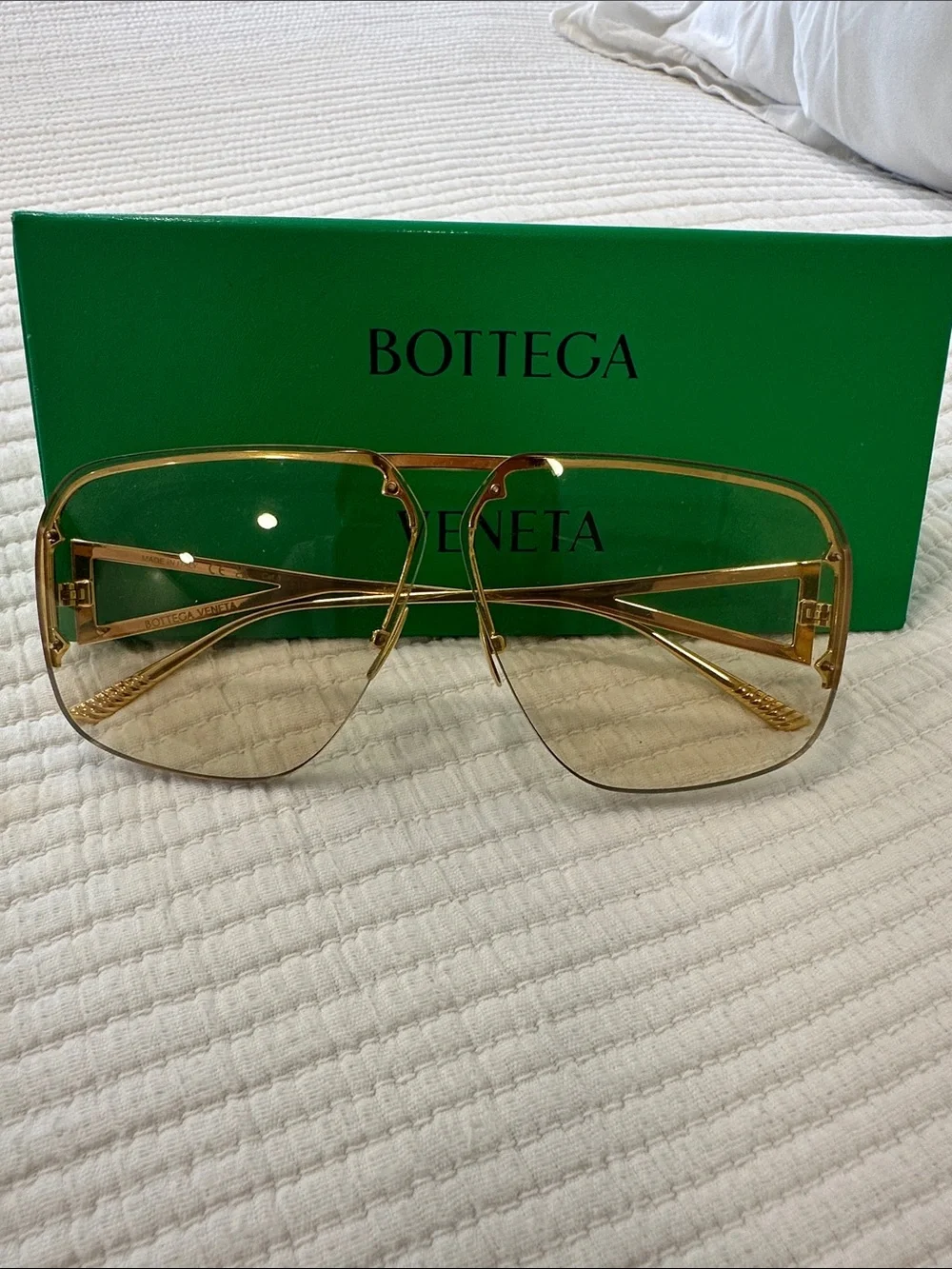 Bottega Veneta Gold Metal Sunglasses with Amber Gradient Lenses